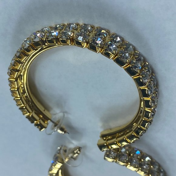 Gold Tone Hoop Rhinestone Pierced Post Earrings Women Sparkle Shine Dress Up - Picture 14 of 16